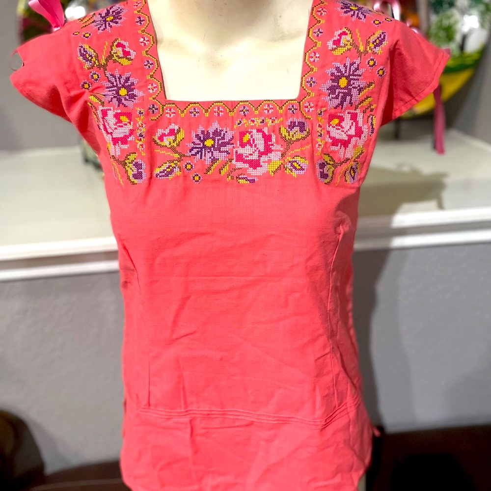 Beautiful Artisan embroidered Pink top/Mexican